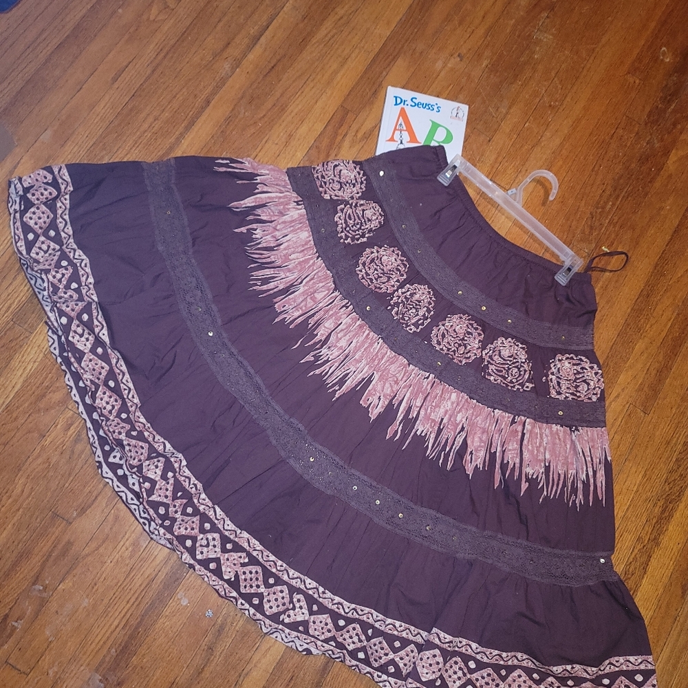 Phool VTG crinkled boho midi length flowy skirt